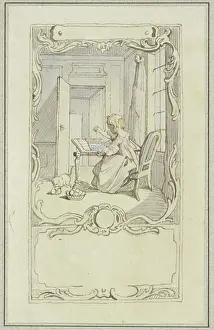 Feline Prints: Small girl sitting at a table, 18th century. Creator: Hubert Francois Gravelot