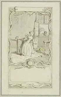 Incident Prints: Small girl standing at a table, 18th century. Creator: Hubert Francois Gravelot