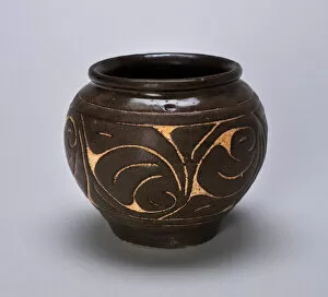 Small Gallery: Small Globular Jar with Rolled Lip and Stylized Leaves, Jin dynasty (1115-1234)