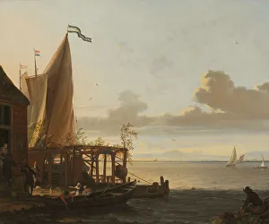 Harbour Front Prints: Small Harbour near a Tavern, mid-17th-early 18th century. Creator: Ludolf Bakhuizen