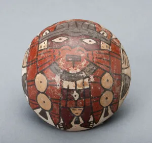 Spherical Prints: Small Hemispherical Bowl or Cover Depicting a Masked Performer, 180 B. C. / A. D. 500