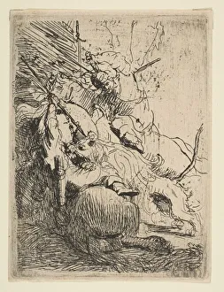 Lion Hunting Prints: The Small Lion Hunt (with One Lion), ca. 1629. Creator: Rembrandt Harmensz van Rijn
