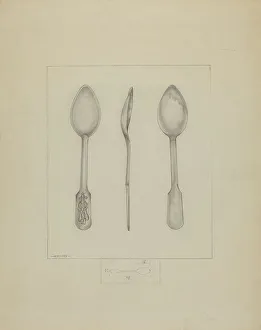 Pewter Prints: Small Pewter Spoon, c. 1936. Creator: Henry Meyers