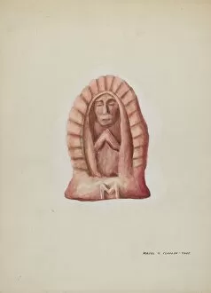 Majel G Collection: Small Statue of Guadalupe Cut in Stone, c. 1937. Creator: Majel G. Claflin