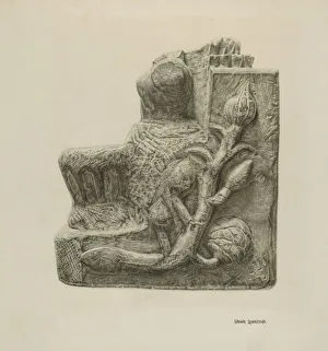 Stonework Prints: Small Stone Fountain, c. 1942. Creator: Ursula Lauderdale