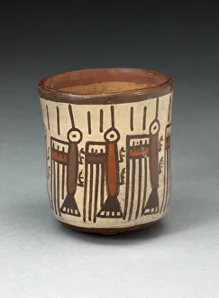 Hummingbird Prints: Small Straight-Sided Cup Depicting Abstract Hummingbirds or Insects, 180 B. C. / A. D. 500