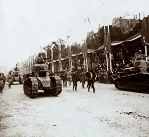 Small tanks, victory parade, Paris, France, c1918-c1919