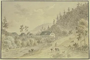 Stream Prints: Small village by a stream in the mountains