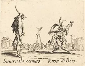 Commedia Dellarte Gallery: Smaralo Cornuto and Ratsa di Boio, c. 1622. Creator: Jacques Callot