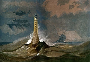 Eddystone Lighthouse Gallery: Smeatons Eddystone Lighthouse, Devon, c1850