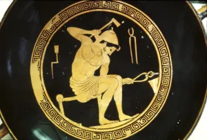 Kylix Prints: A Smith, detail of a Greek Cup, (Kylix), c6th century BC