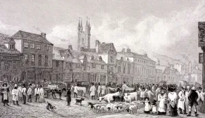 George Cooke Prints: Smithfield Market, London, c1830. Artist: George Cooke
