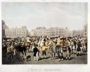 Charles George Prints: Smithfield Market, London, c1840. Artist: Frederick Christian Lewis