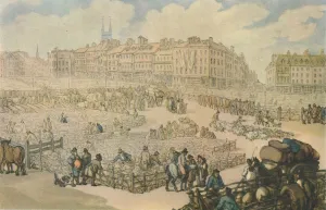 Simpson Prints: Smithfield Meat Market, c1816, (1944). Creator: Thomas Rowlandson