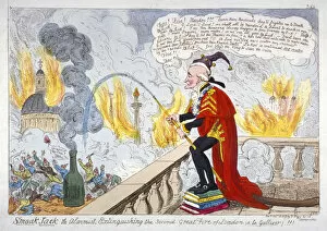 Alderman Of London Collection: Smoak Jack the alarmist, extinguishing the second Great Fire of London (a la Gulliver)!!!, 1819