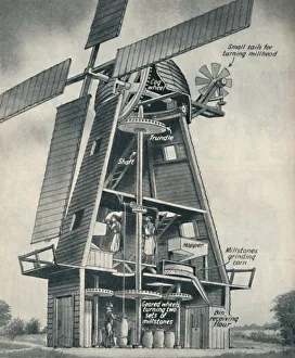 Cutaway View Prints: A Smock Windmill in Stuart Days, c1934