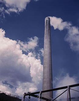 Manufacturing Gallery: Smoke stack of TVA chemical plant where elemental... vicinity of Muscle Shoals, Alabama, 1942