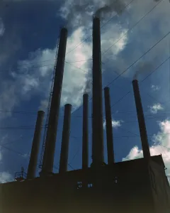 Smoke stacks, 1942. Creator: Alfred T Palmer