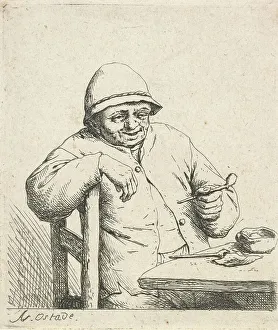 Ostade Adriaen Van Prints: Smoker leaning on the back of a chair, 1672. Creator: Adriaen van Ostade