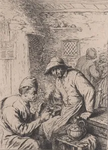 Ashtray Prints: The Smokers, after Ostade, 19th century. Creator: After Adriaen van Ostade