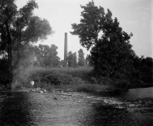 Smokestack Prints: Smokestack by river, probably the Huron River