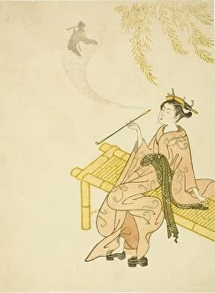 Tobacco Pipe Collection: Smoking on a Bench, 1765. Creator: Suzuki Harunobu
