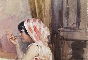 Edelfelt Albert Prints: A Smoking Girl, Study from Spain, 1881. Creator: Albert Edelfelt