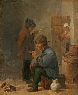 Elderly Woman Prints: Two Smoking Peasants at the Coal Fire, c1634. Creator: David Teniers II