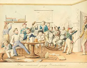 Tobacco Prints: The smoking young Germany, 1843. Creator: Schoeller, Johann Christian (1782-1851)