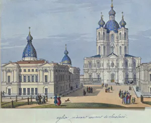 The Smolny Resurrection Cathedral in Saint Petersburg, 1830-1840s. Artist: French master