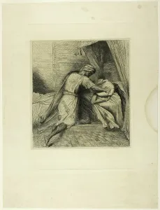Théodore Chassériau Prints: He Smothers Her, plate thirteen from Othello, 1844. Creator: Theodore Chasseriau