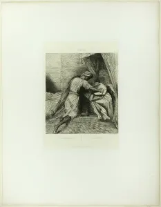 Théodore Chassériau Prints: He Smothers Her, plate thirteen from Othello, 1844. Creator: Theodore Chasseriau