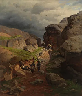 Stormclouds Prints: Smugglers in a mountain pass, 1870. Creator: Thorsten Waenerberg