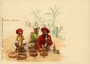 Monkies Prints: Snake Charmer, 1899. Creator: Raja Ravi Varma