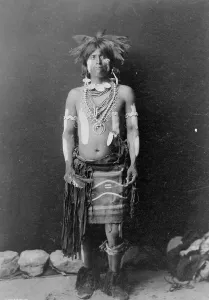 Body Paint Prints: Snake dancer in costume, c1900. Creator: Edward Sheriff Curtis
