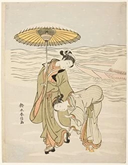 Bending Forwards Gallery: The Snow-Clogged Geta, c. 1767 / 68. Creator: Suzuki Harunobu