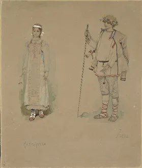 Snow Maiden and Lel. Costume design for the opera Snow Maiden by N. Rimsky-Korsakov, 1885. Artist: Vasnetsov, Viktor Mikhaylovich (1848-1926)