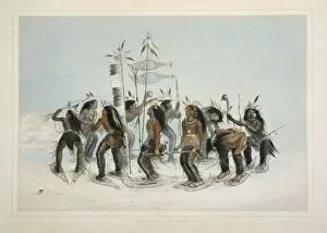 The Snow Shoe Dance, pub. 1845 (colour lithograph). Creator: George Catlin (1796 - 1872)