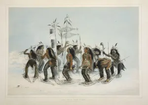 The Snow Shoe Dance, pub. 1845 (colour lithograph). Creator: George Catlin (1796 - 1872) The Snow Shoe Dance, pub. 1845 (colour lithograph). Creator: George Catlin (1796 - 1872)