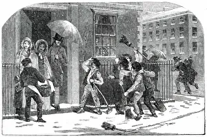 Broomstick Prints: Snow-Sweepers - drawn by Foster, 1850. Creator: Edmund Evans