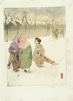 Helen Hyde Prints: In the Snow at Tokyo, 1900. Creator: Helen Hyde