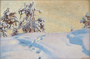 Forrest Prints: Snowy landscape, 1920. Creator: Fjaestad, Gustaf (1868-1948)
