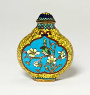 Turquoise Collection: Snuff Bottle with Birds on Trees, Qing dynasty (1644-1911). Creator: Unknown