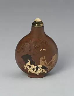 Doves Collection: Snuff Bottle with Doves and Pekingese Dogs, Qing dynasty (1644-1911), 1820-1850