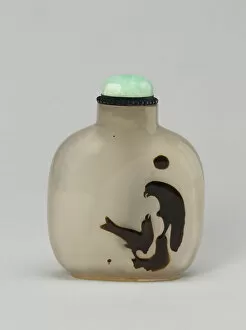 Snuff Bottle with Two Hawks on Rockwork, Qing dynasty (1644-1911), 1800-1900