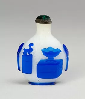 Glassworks Collection: Snuff Bottle with Stem Bowl, Seal, and Books, Qing dynasty (1644-1911), 1750-1800