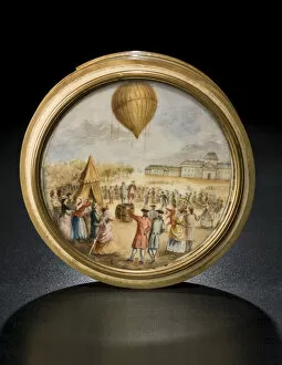 Balloon Collection: Snuff box with ballooning scene, late 18th century. Creator: Aubert