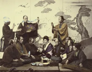 Geisha Prints: A Social Meal, 1866-1867. Creator: Felice Beato