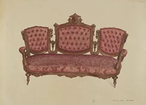 Upholstered Seat Prints: Sofa, c. 1936. Creator: Paul Ward