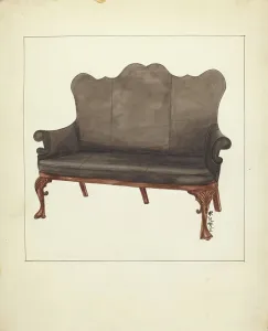 Woodcarving Prints: Sofa, c. 1953. Creator: Florence Neal